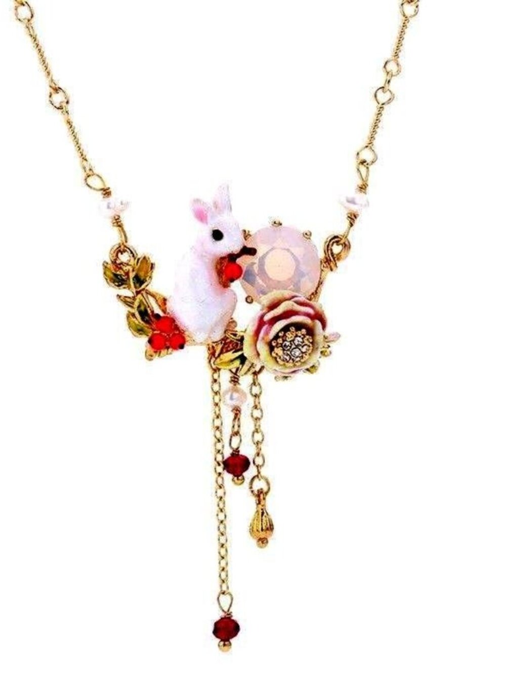 Les Nereides Snow Rose Rabbit Chain Drop Necklace